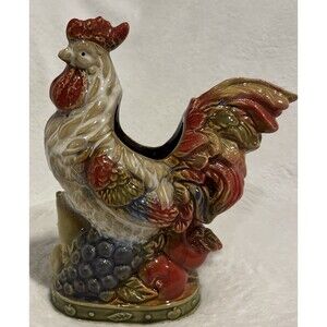 French Country Rooster Ceramic Pottery Multicolor Glaze Kitchen Figurine Planter